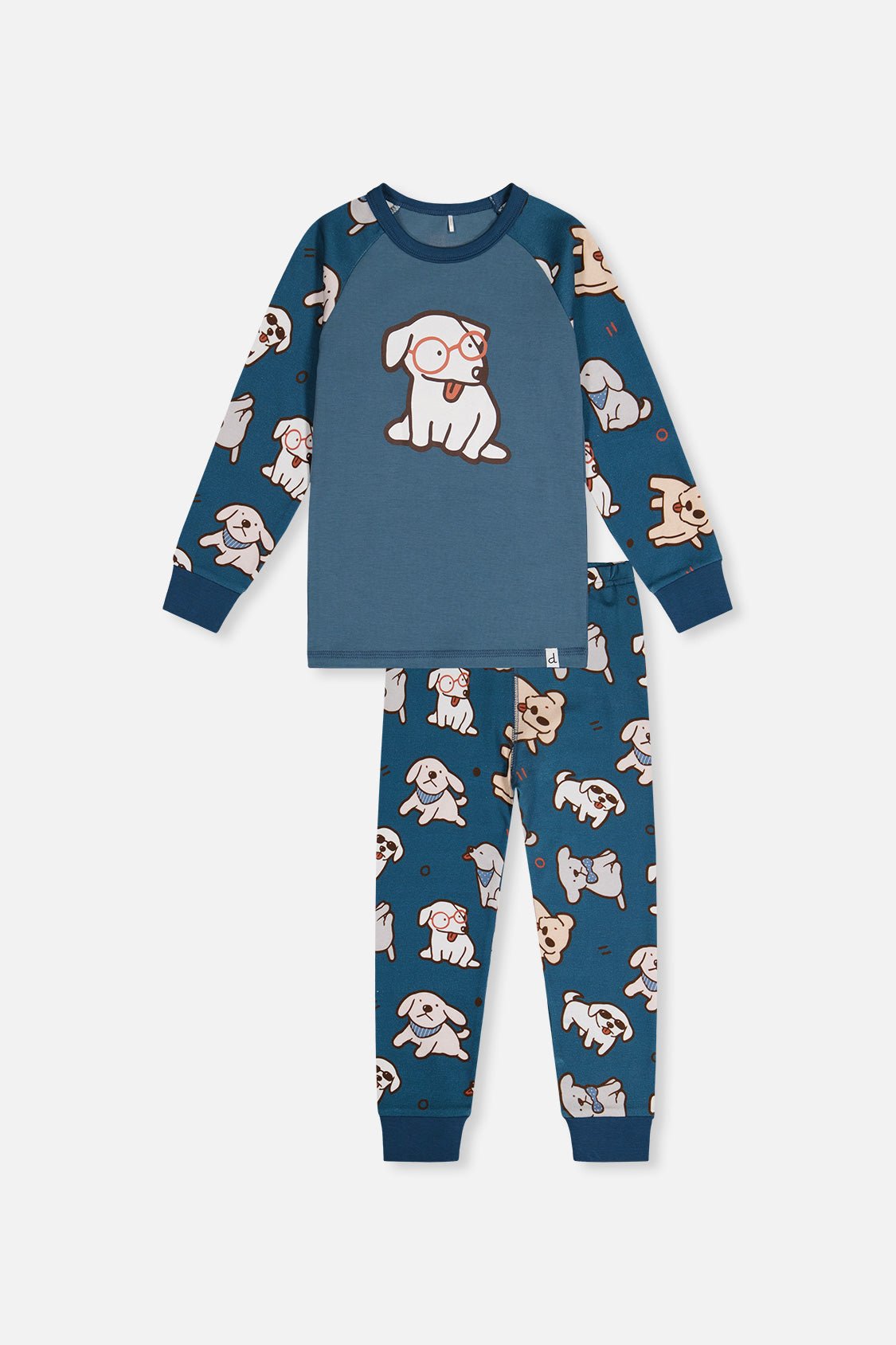 Organic Cotton Two Piece Pajama Set Turquoise Dog Print - Baby Organic