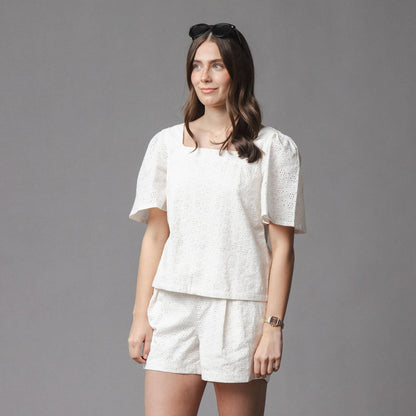 Organic Flounce Sleeve Eyelet Top - Baby Organic