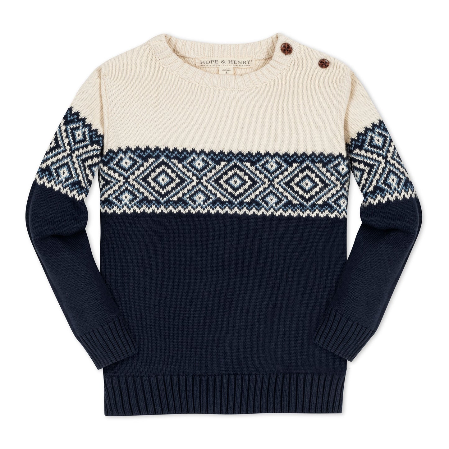 Organic Intarsia Crew Neck Button Sweater - Baby - Baby Organic
