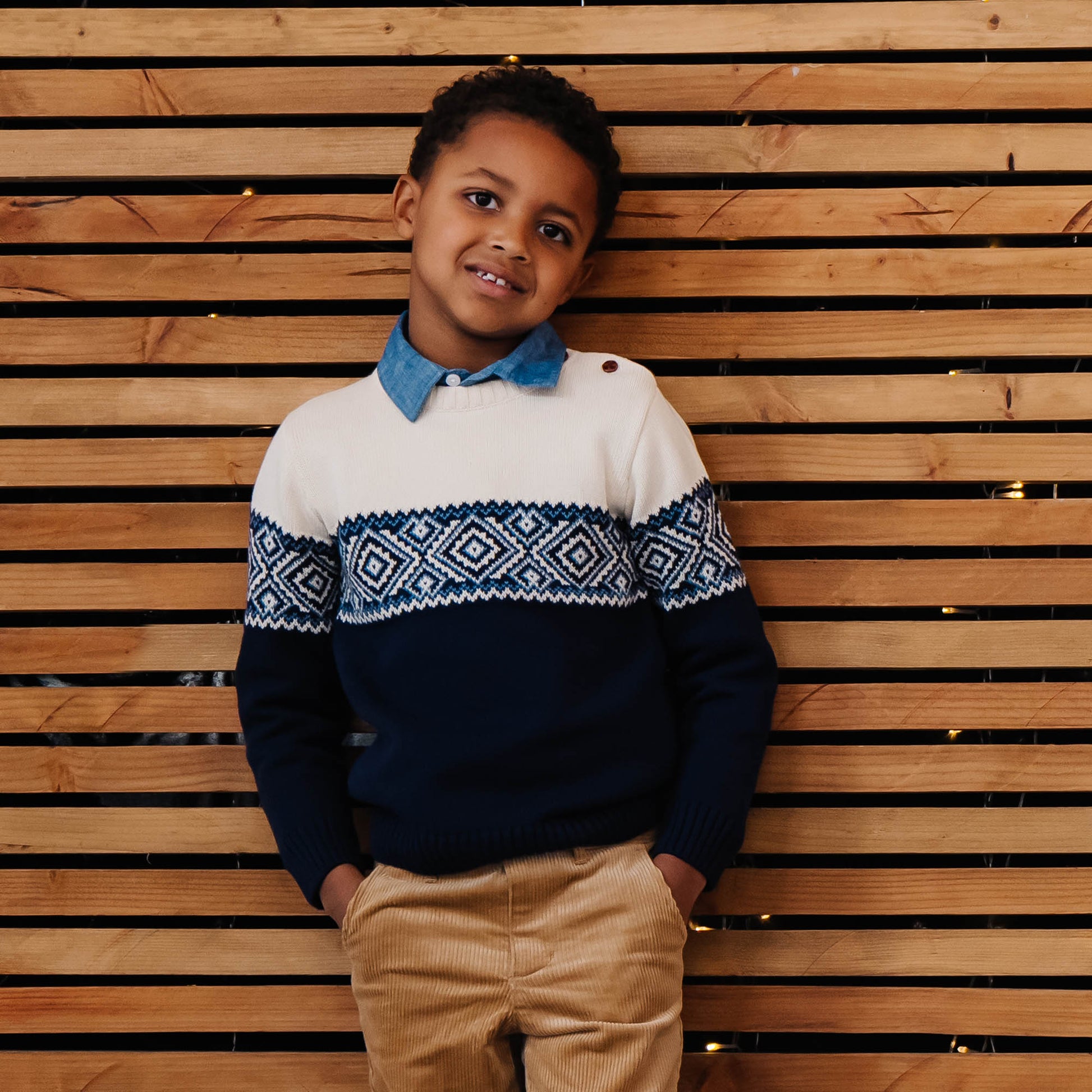 Organic Intarsia Crew Neck Button Sweater - Baby - Baby Organic