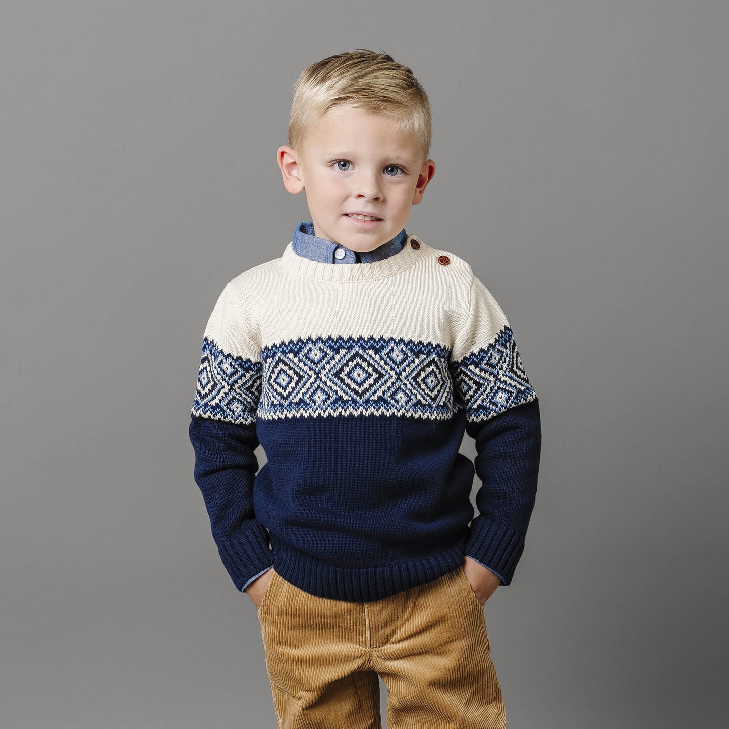 Organic Intarsia Crew Neck Button Sweater - Baby - Baby Organic
