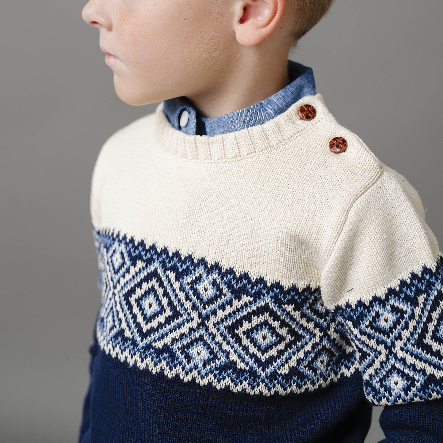 Organic Intarsia Crew Neck Button Sweater - Baby - Baby Organic