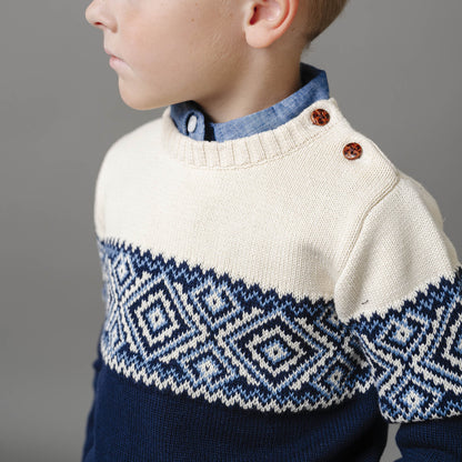 Organic Intarsia Crew Neck Button Sweater - Baby - Baby Organic