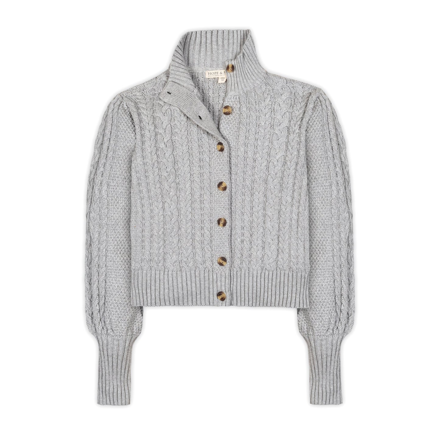 Organic Mock Neck Cable Cardigan textured knit cardigan everyday wear
