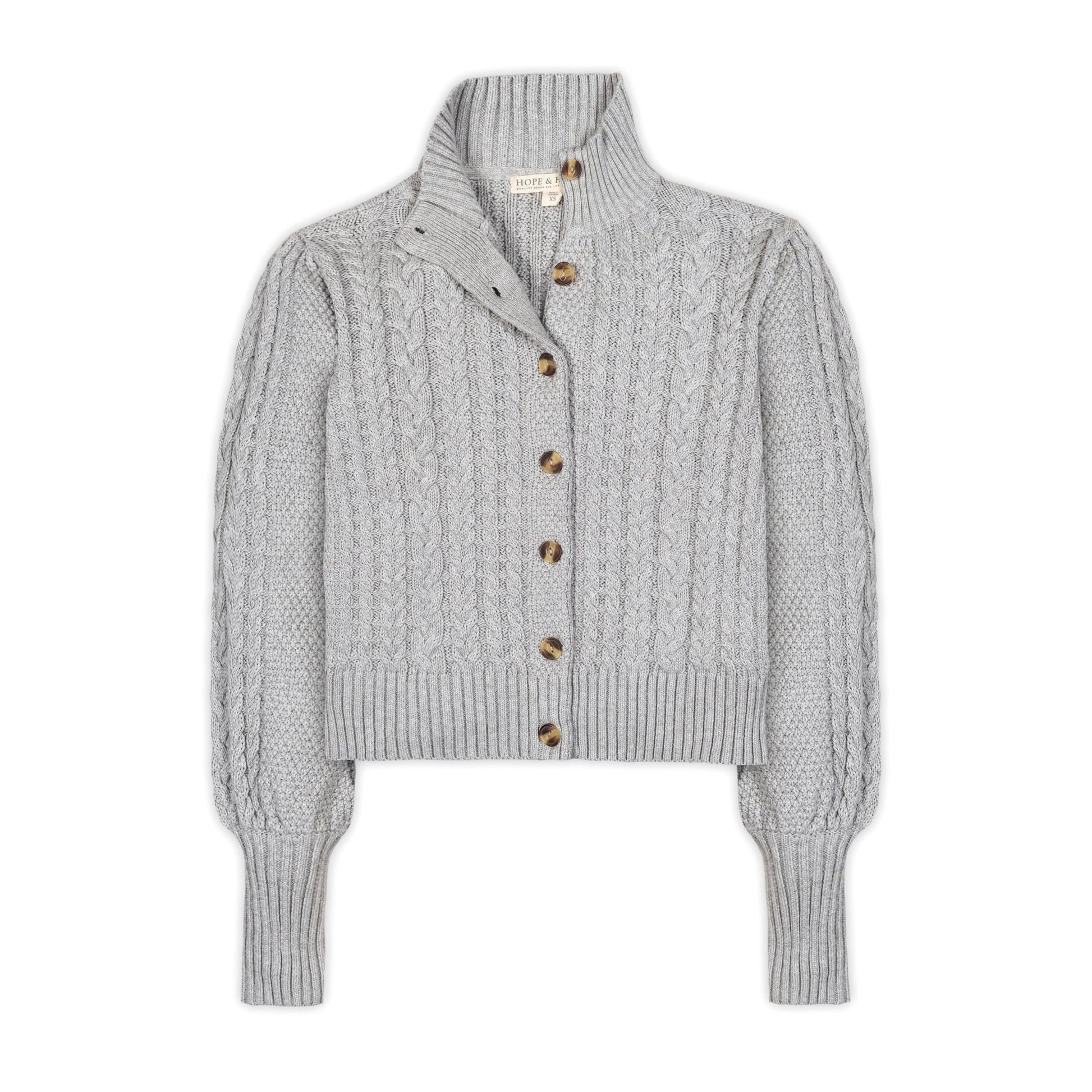 Organic Mock Neck Cable Cardigan textured knit cardigan everyday wear