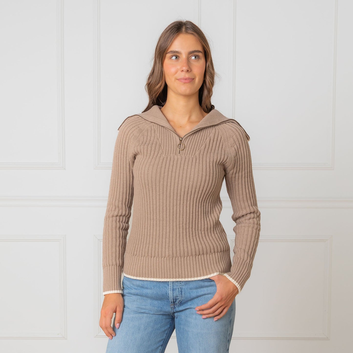 Organic Raglan Half Zip Sweater comfortable layering pullover casual style