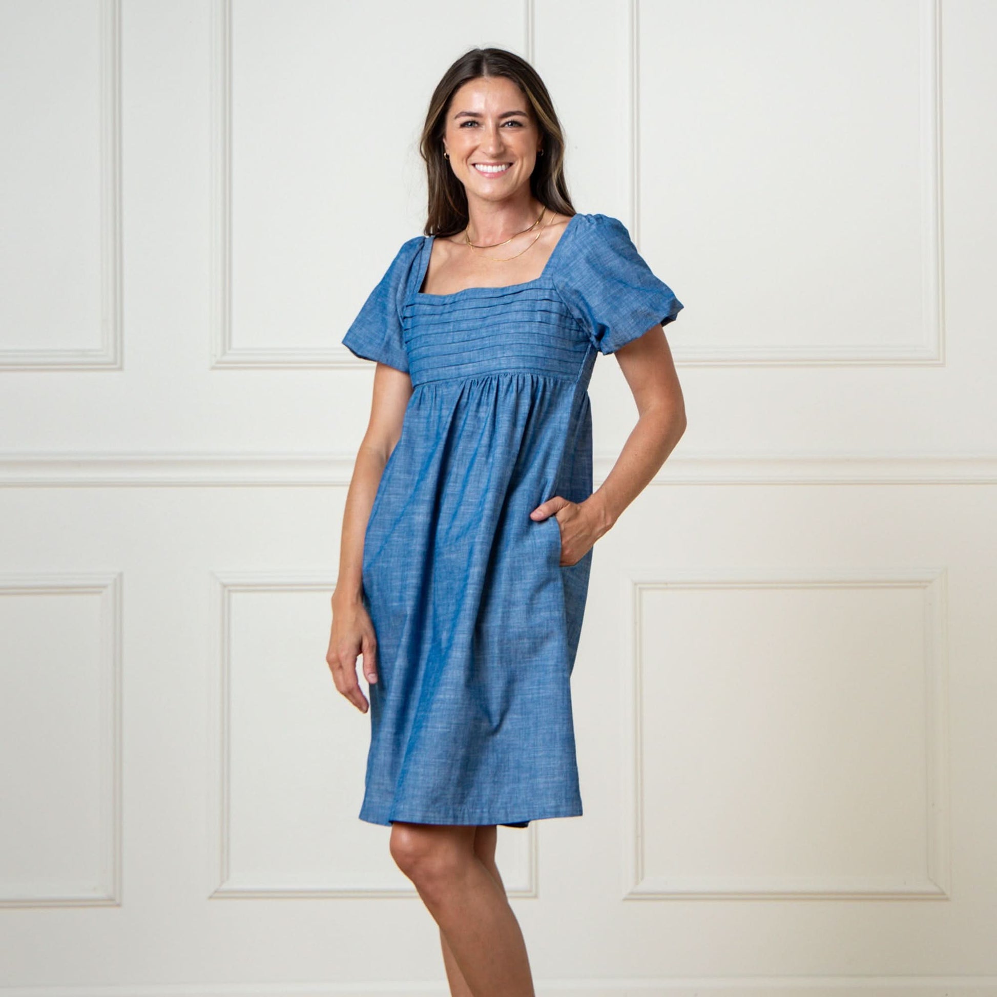 Organic Ruched Chambray Dress - Baby Organic
