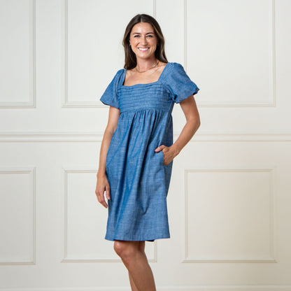 Organic Ruched Chambray Dress - Baby Organic