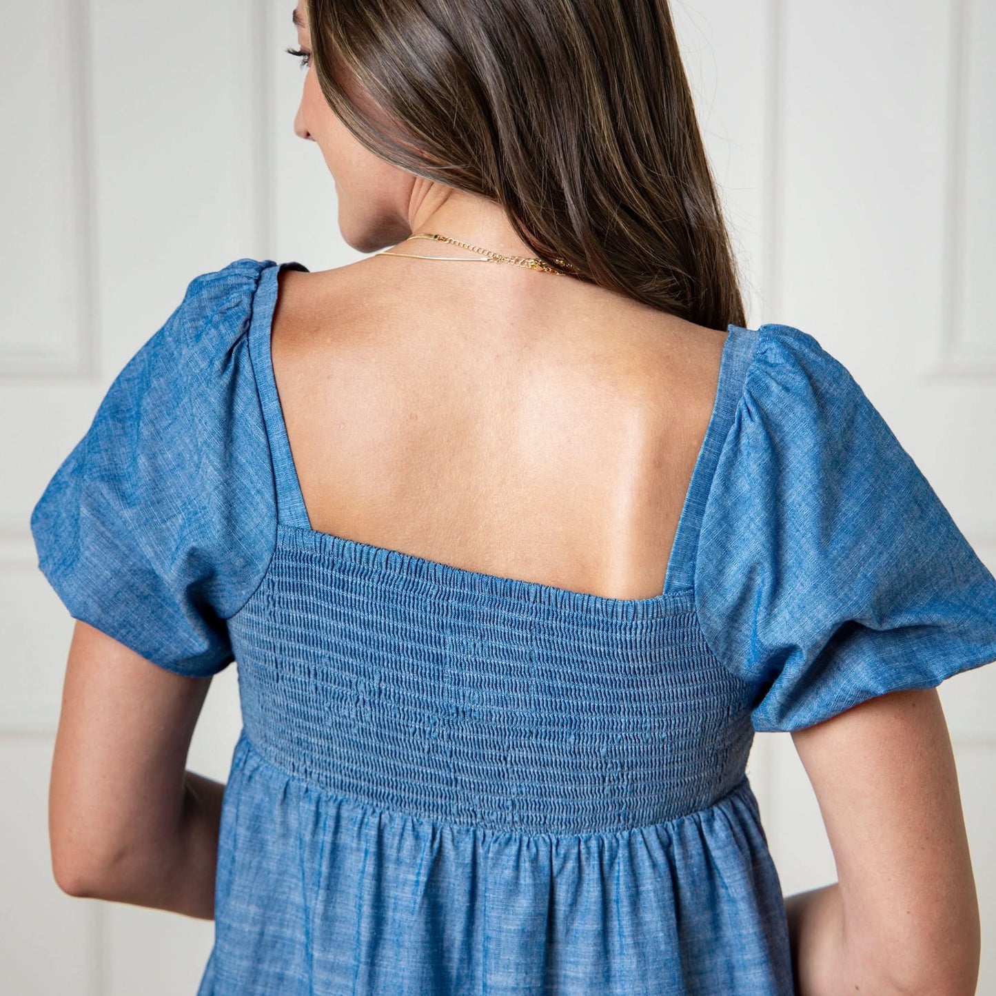 Organic Ruched Chambray Dress - Baby Organic