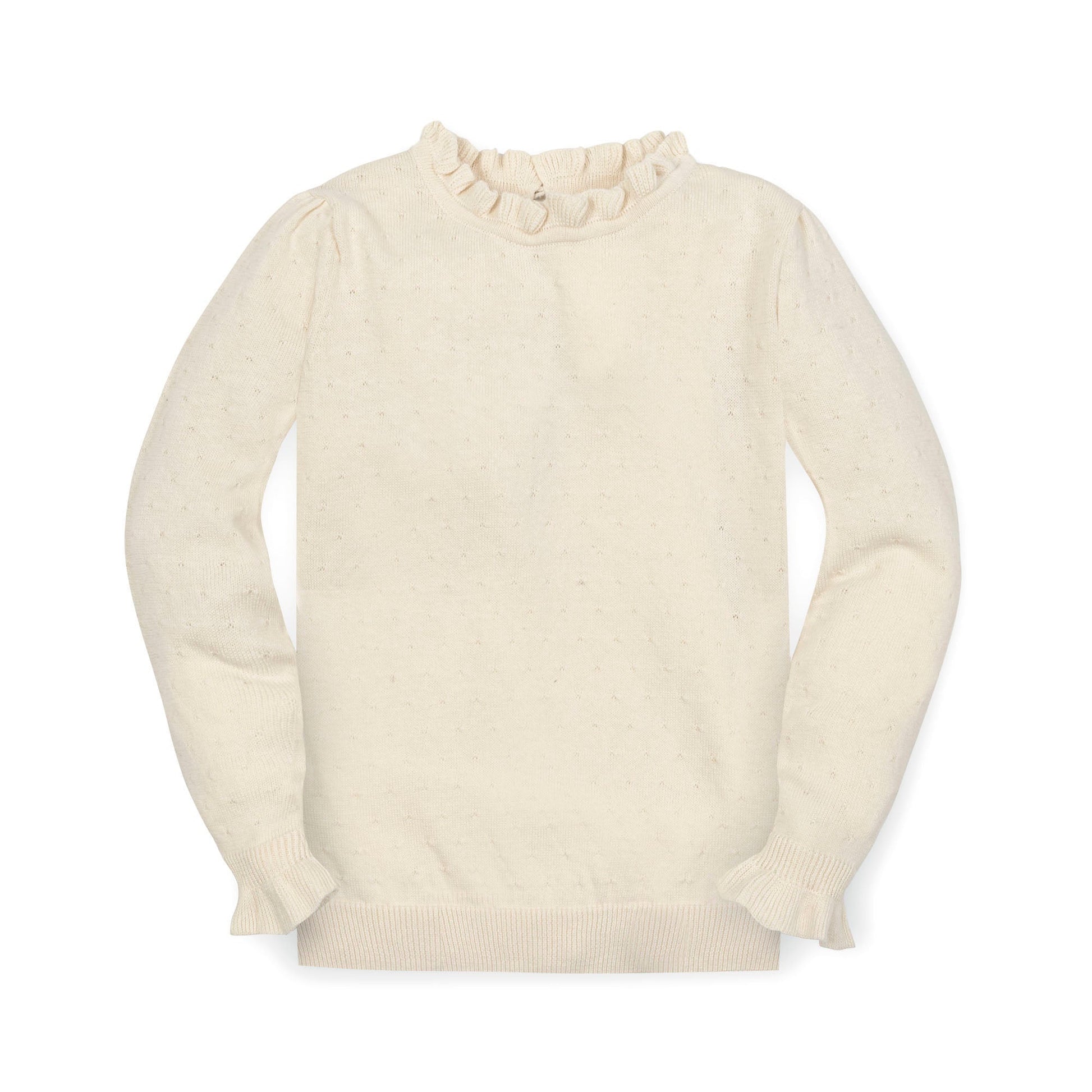 Organic Ruffle Edge Sweater soft organic cotton knit top elegant style