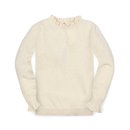 Organic Ruffle Edge Sweater soft organic cotton knit top elegant style