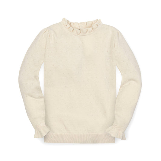 Organic Ruffle Edge Sweater soft organic cotton knit top elegant style
