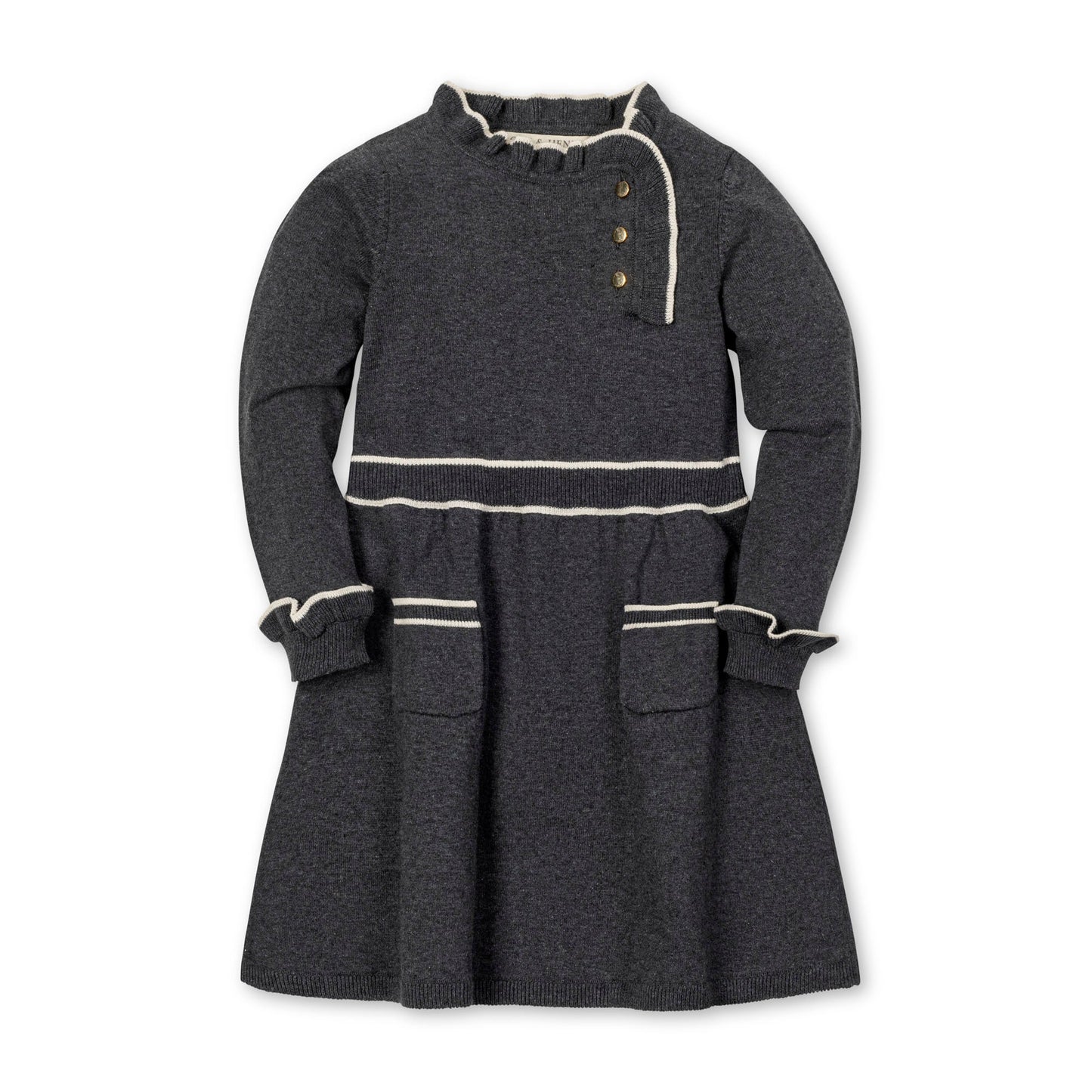 Organic Ruffle Trim Sweater Dress soft organic cotton knit dress elegant style