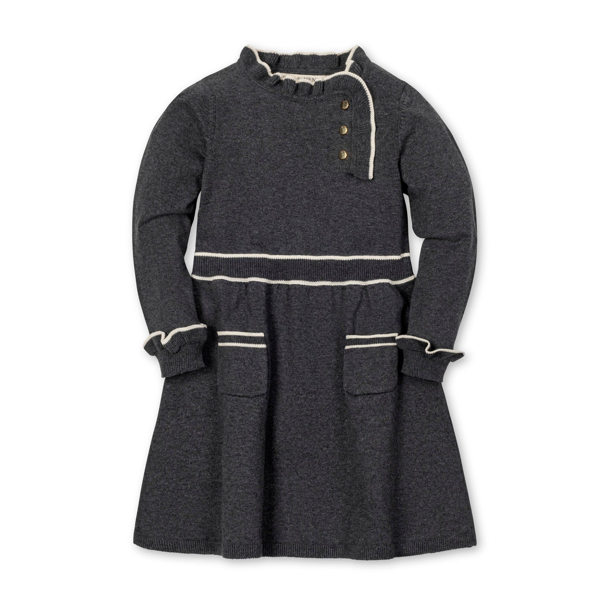 Organic Ruffle Trim Sweater Dress soft organic cotton knit dress elegant style