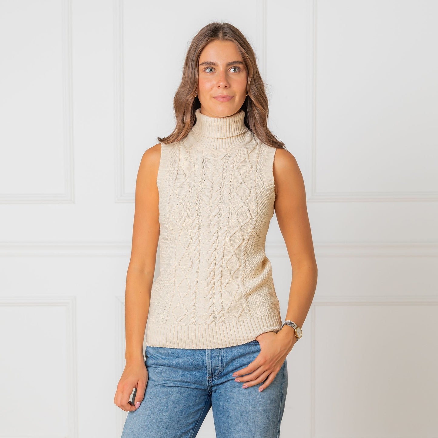 Organic Sleeveless Turtleneck soft organic cotton knit top minimal style