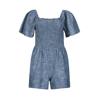 Organic Smocked Chambray Romper - Baby Organic
