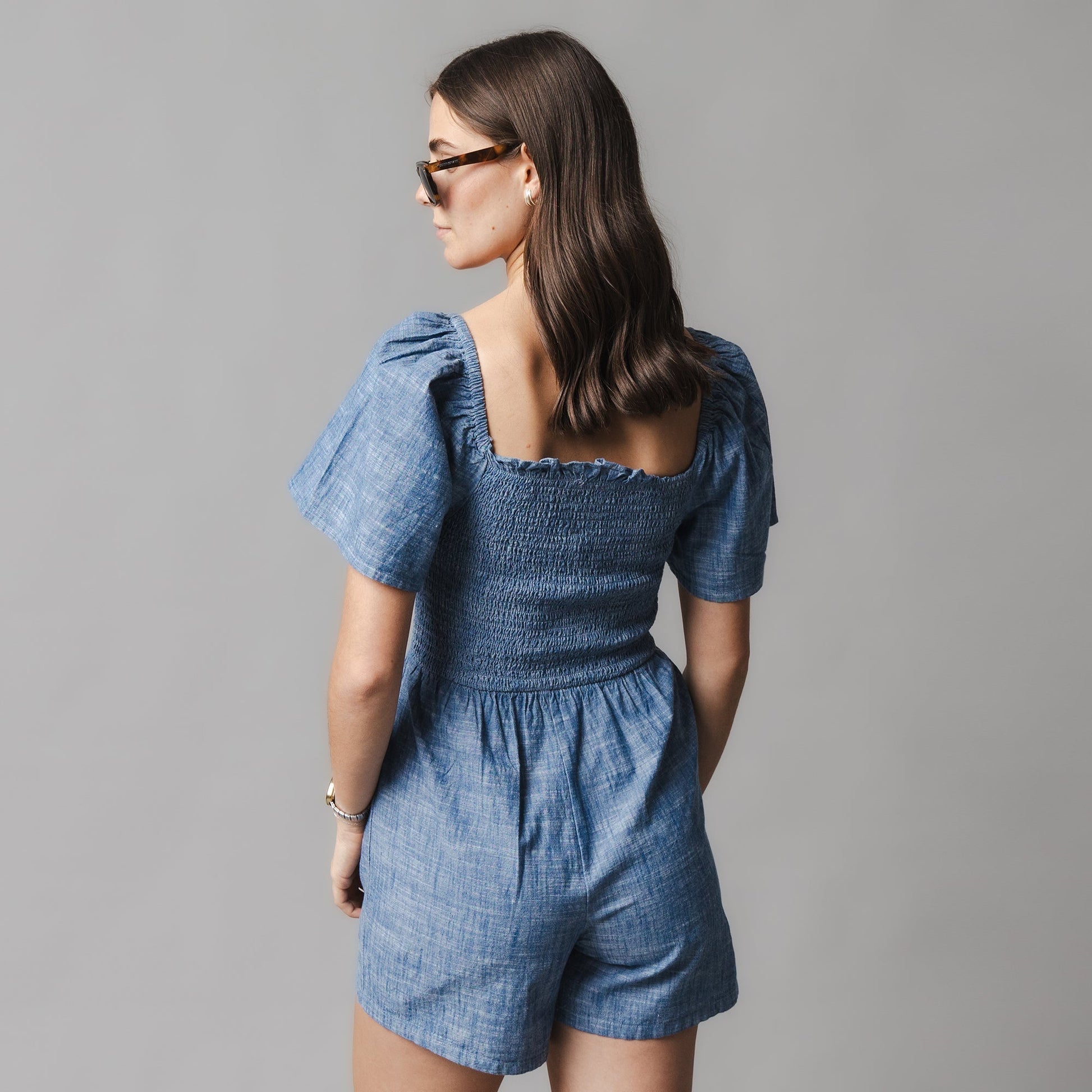 Organic Smocked Chambray Romper - Baby Organic