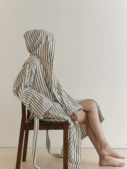 Retro 100% ORGANIC Long-Stapled Cotton Hooded Stripe Bath Robe - Baby Organic
