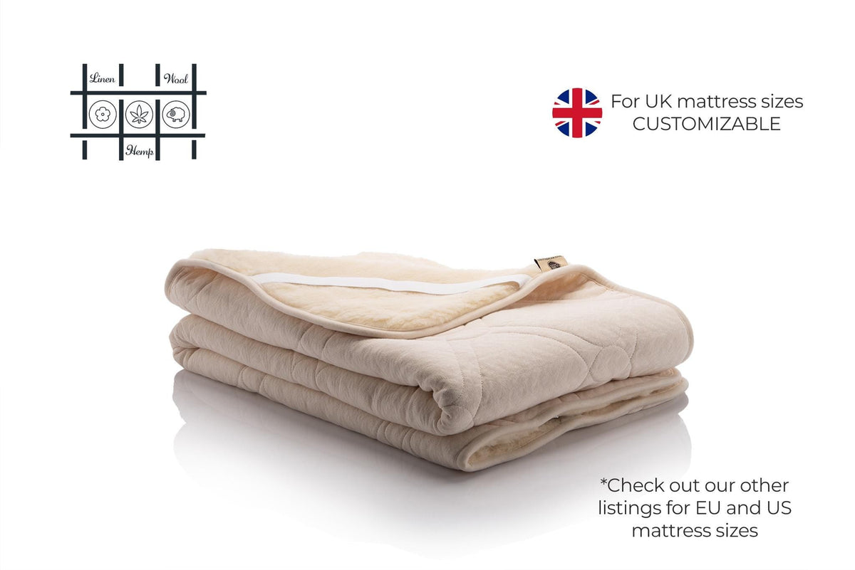 Reversible Hemp and organic cotton and Merino wool mattress pad, UK sizes - Baby Organic