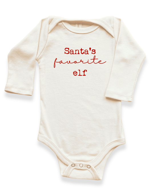 Santa's Favorite Elf Organic Baby Bodysuit Long Sleeve - Baby Organic