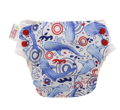 Side Snap Simplex pocket style cloth diaper with waterproof polyester outer shell
