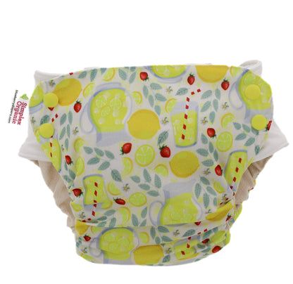 Side Snap Simplex leak resistant reusable diaper with organic cotton lining
