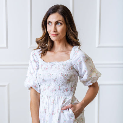 Smocked Bubble Sleeve Organic Dress - Baby Organic