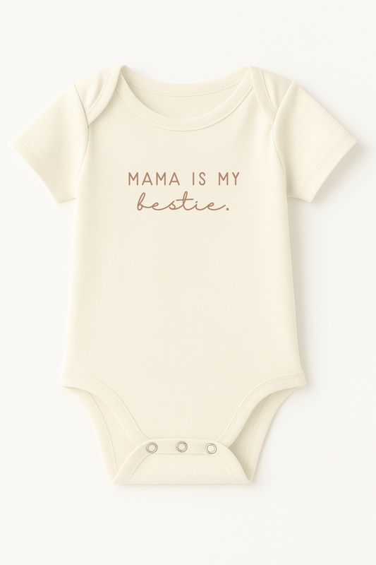 Mama is my Bestie Clay Organic Cotton Baby Bodysuit Short Sleeve