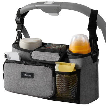 SUNVENO Stroller Organizer Bag with Detachable Parent Pouch, Dual Cup Holders, Adjustable Straps & Removable Shoulder Strap - Baby Organic