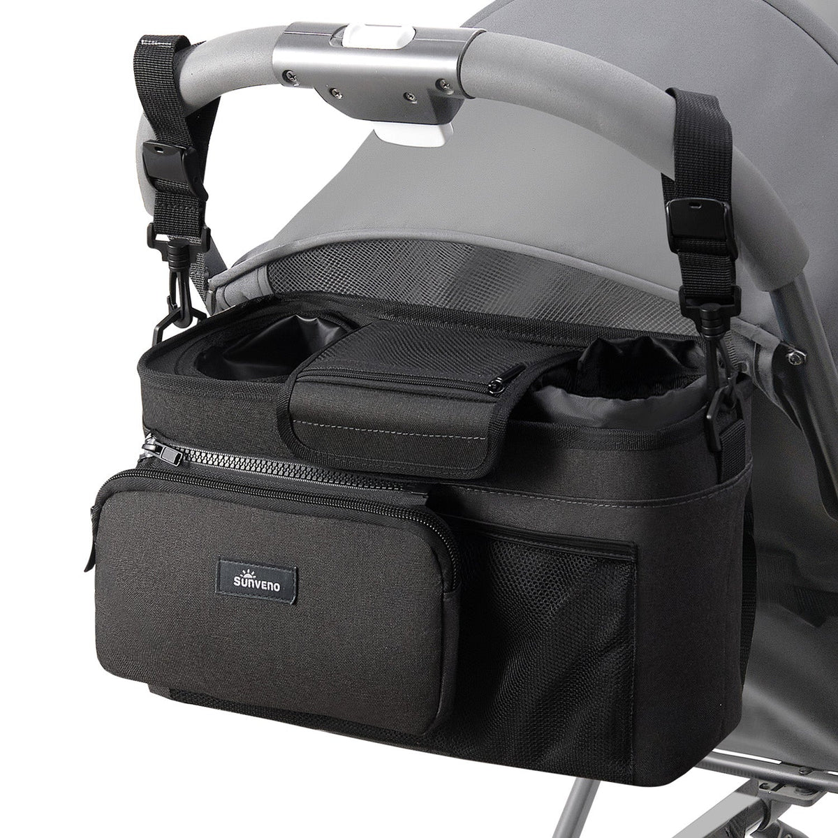 SUNVENO Stroller Organizer Bag with Detachable Parent Pouch, Dual Cup Holders, Adjustable Straps & Removable Shoulder Strap - Baby Organic