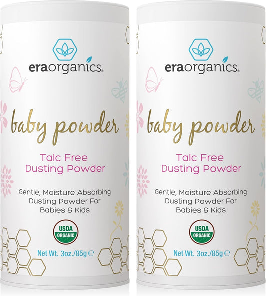 Talc-Free Organic Baby Powder - USDA Organic Dusting Powder with Arrowroot, Calendula and Cornstarch for Newborns, Babies or Toddlers - Soothing, Fragrance Free (3Oz/85G) - 2 Pack - Baby Organic