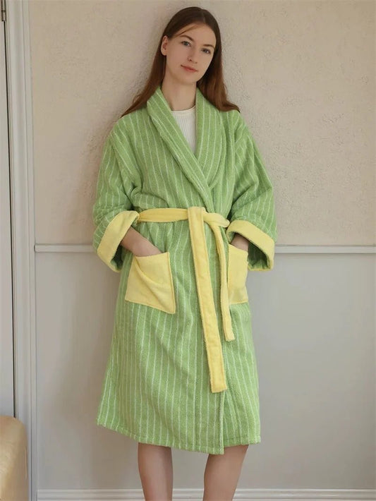Ultra Soft Dopamine Stripe Bathrobe - 100% Organic Long-Stapled Cotton - Baby Organic