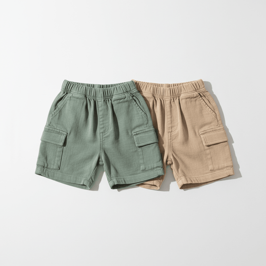Unisex-Baby 2-Pack Cargo Shorts 100% Organic Cotton for Infant Baby and Toddler, Boys, Girls - Baby Organic