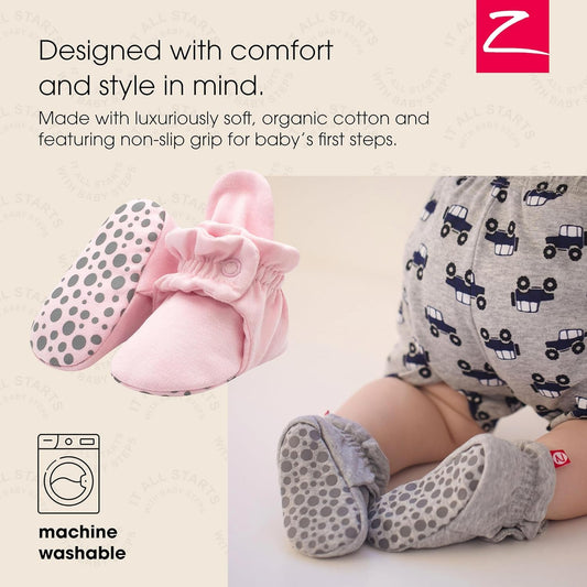 Unisex Organic Cotton Baby Booties, Stay-On and Non-Slip, Newborn to Toddler - Baby Organic