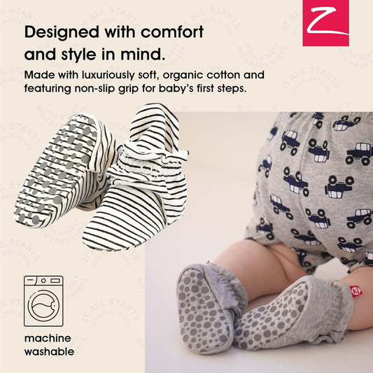 Unisex Organic Cotton Baby Booties, Stay-On and Non-Slip, Newborn to Toddler - Baby Organic