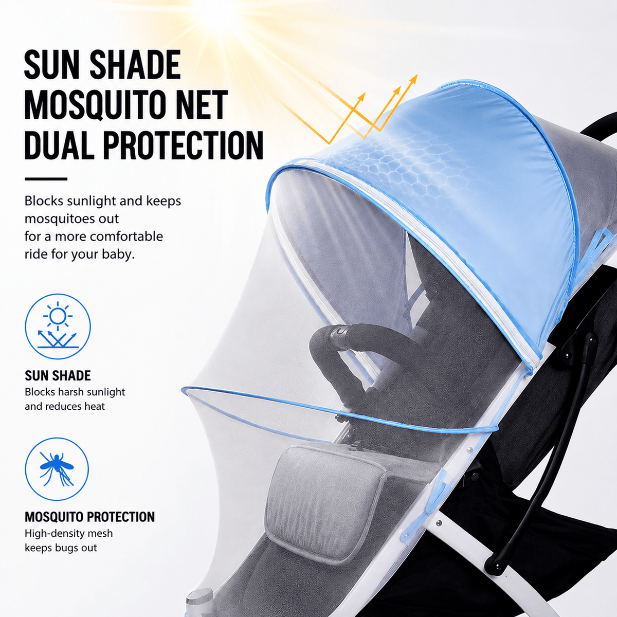 Universal Baby Stroller Sun Shade & Mosquito Net - Baby Organic