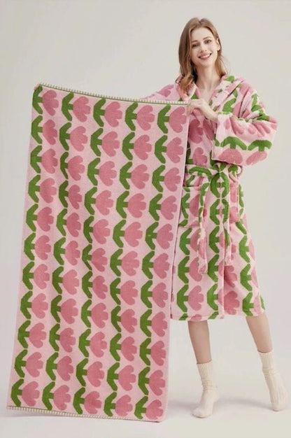 Whimsical Tulip Hooded Bath Robe - 100% Organic Long-Stapled Cotton - Baby Organic