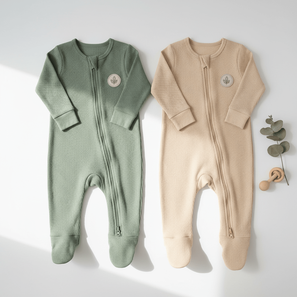 – Zipper Organic Sleeper Footed Onesies Sleeper Baby Pajamas with Inseam Zipper - Baby Organic