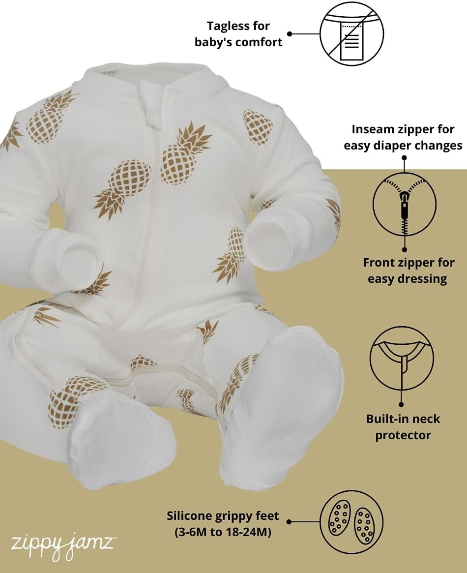 – Zipper Organic Sleeper Footed Onesies Sleeper Baby Pajamas with Inseam Zipper - Baby Organic