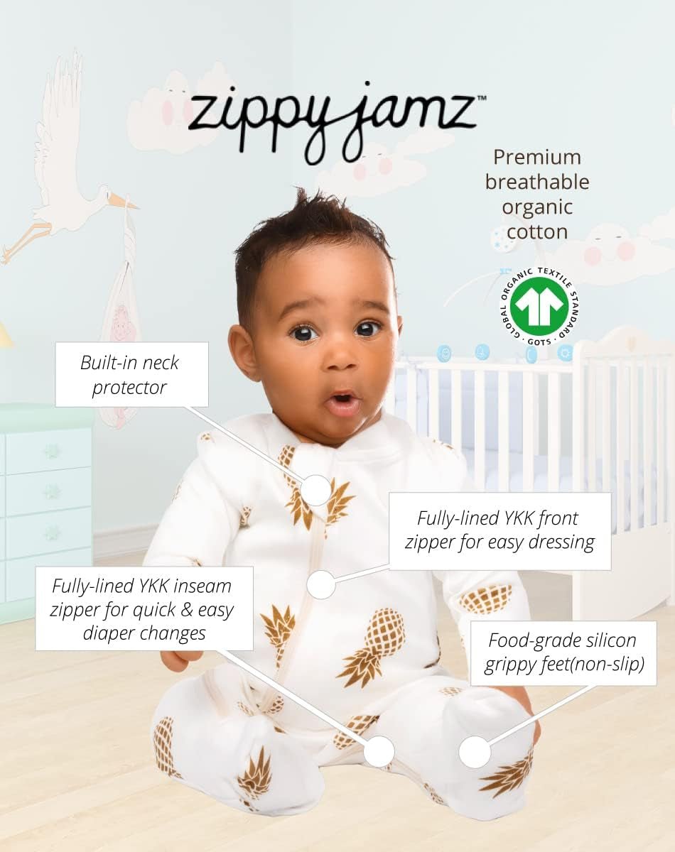 – Zipper Organic Sleeper Footed Onesies Sleeper Baby Pajamas with Inseam Zipper - Baby Organic