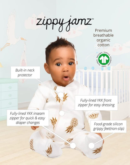 – Zipper Organic Sleeper Footed Onesies Sleeper Baby Pajamas with Inseam Zipper - Baby Organic